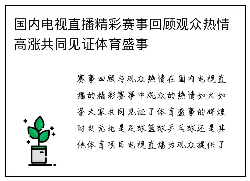 国内电视直播精彩赛事回顾观众热情高涨共同见证体育盛事